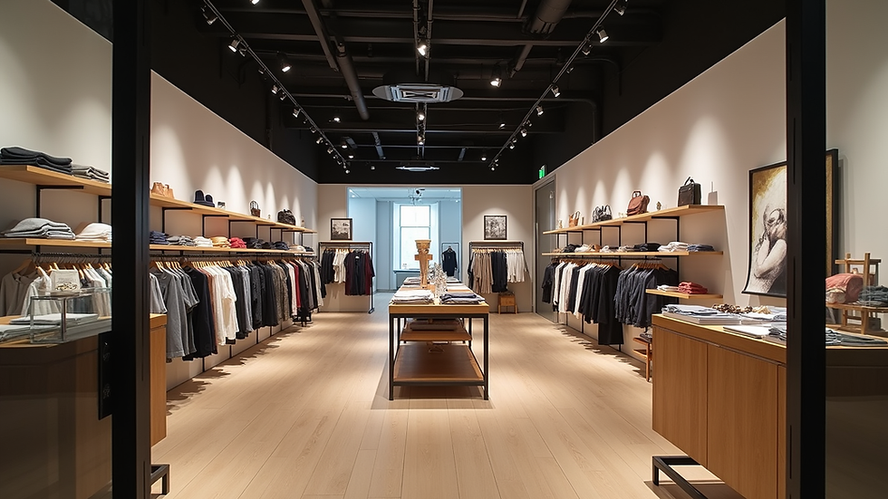 Close-up view of a stylish retail store interior with branded signage and organized layout