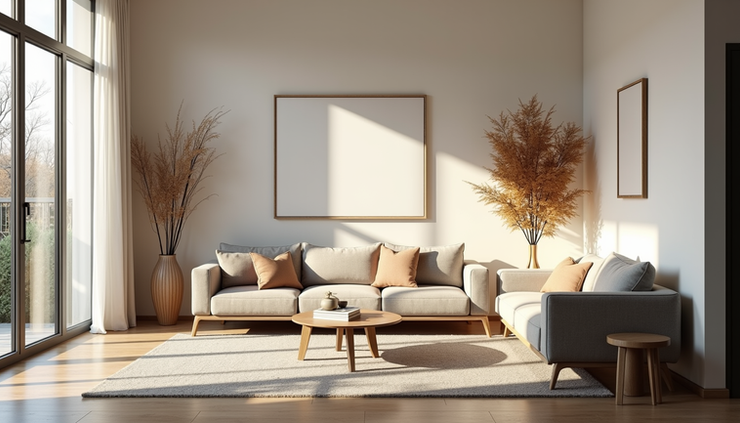 Eye-level view of a modern living room with carefully selected furniture and decor