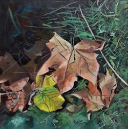 hojsrasca.30x30 óleo sobre lienzo