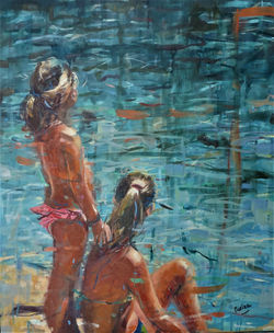 Niñas al sol óleo 65 x 54