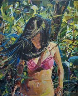 El bikini rosa. Óleo 54 x 65 cm