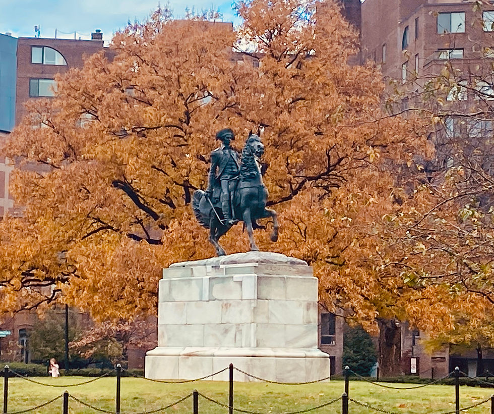 General Lafayette has his Square in front of the White House, and his mentor, General Washington, has his Circle in Foggy Bottom/West End (F. Leone, Nov. 2024).