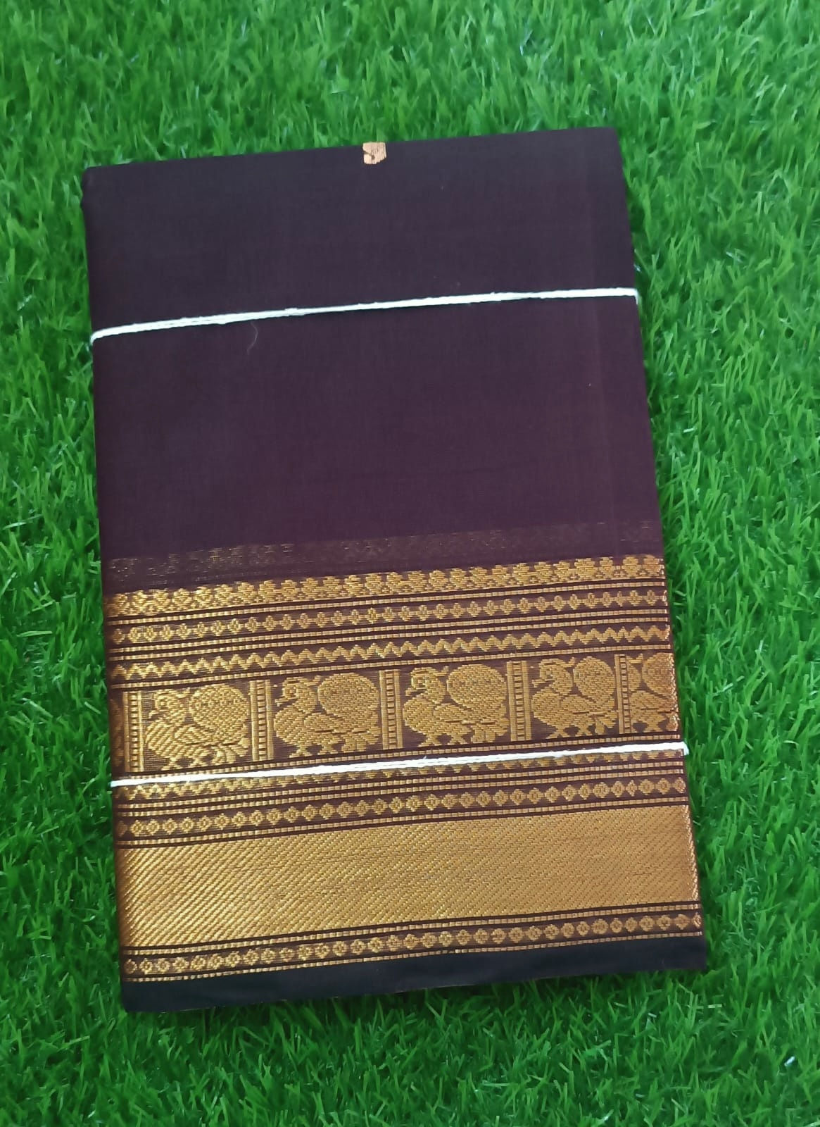 Darkest Brown Cotton Saree with traditional Border