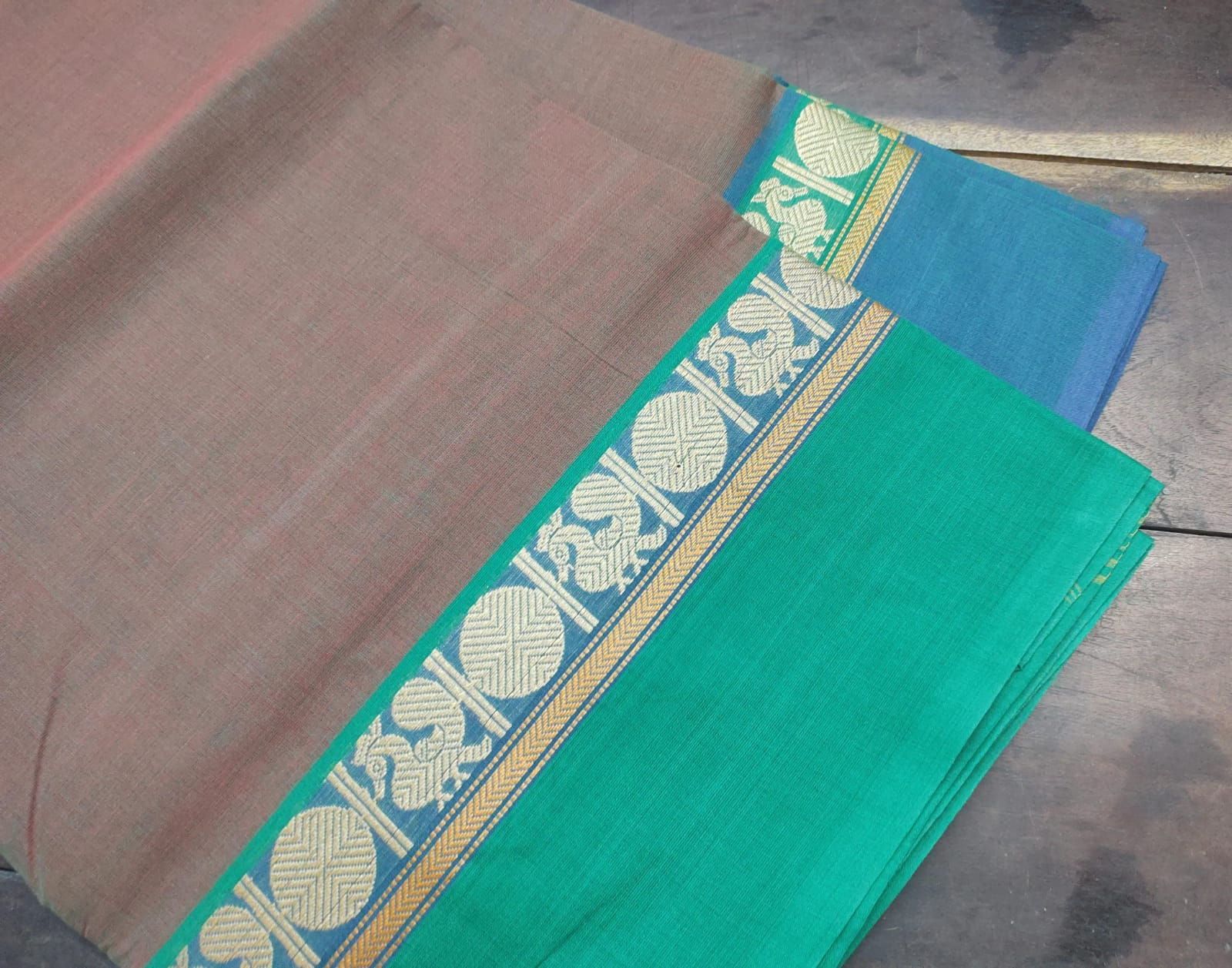 Chettinadu Plain Cotton Saree light brown double shade Colour