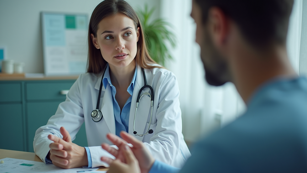 High angle view of a doctor explaining treatment options to a patient