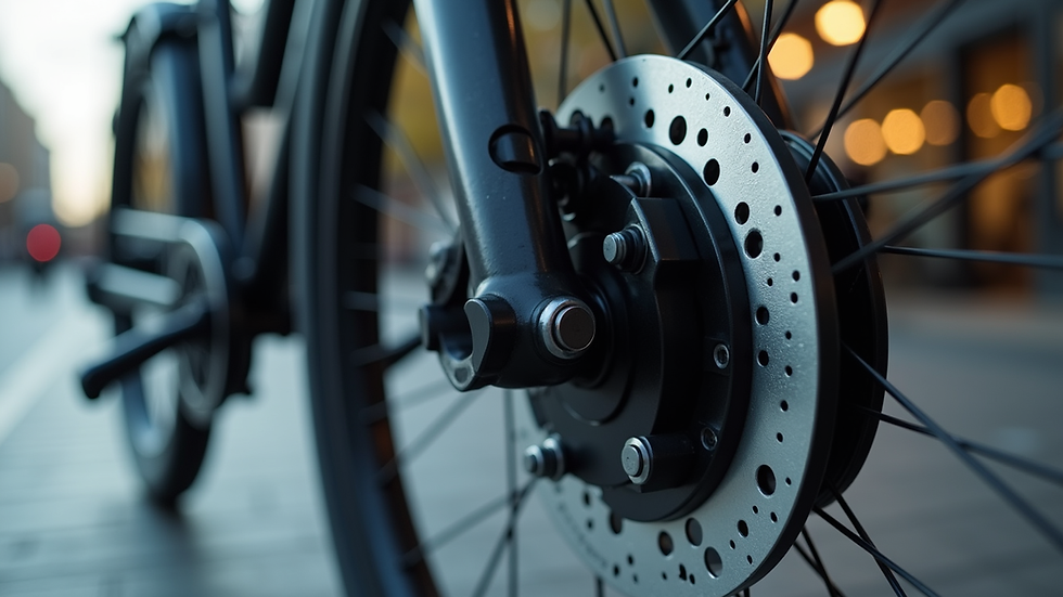 Close-up view of a walker wheel and brake system