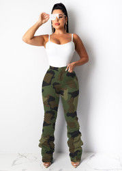 Thumbnail: High Waist Denim Jeans Women Stacked Pants