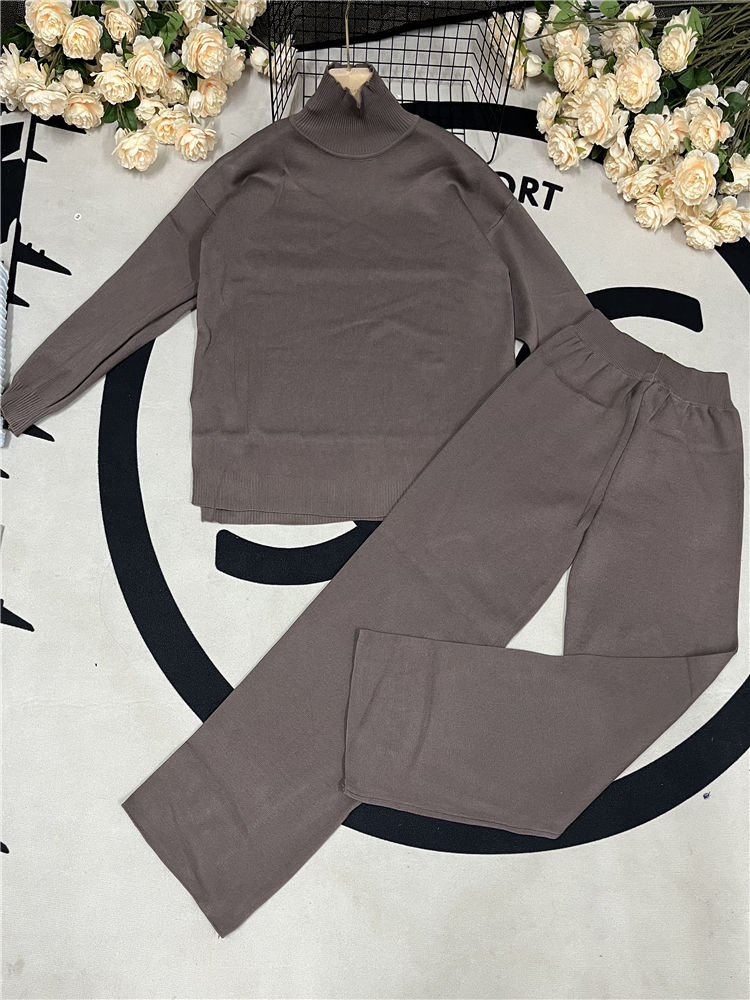 Thumbnail: Autumn Winter 2 Pieces Women Sets Knitted Tracksuit Turtleneck Sweater and Strai