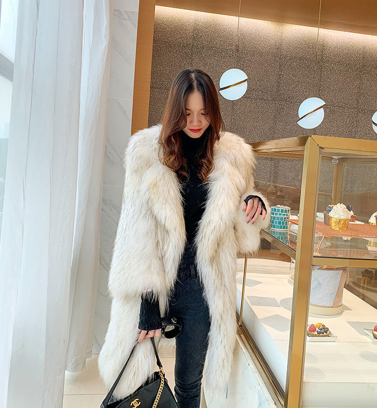 Thumbnail: Winter fox fur imitation fur coat women's long new warm raccoon fur coat large s
