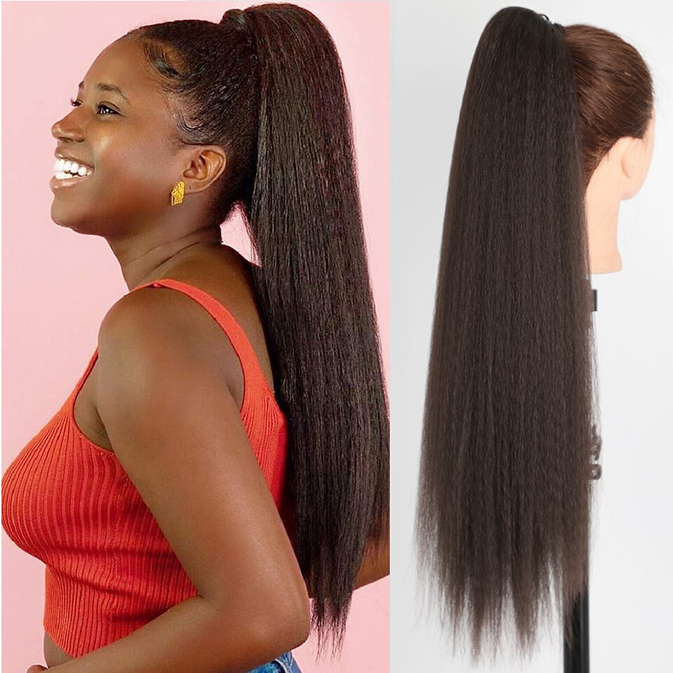 Thumbnail: Synthetic Yaki Straight Drawstring Ponytail 26 Inches Drawstring Pony Tail Kinky