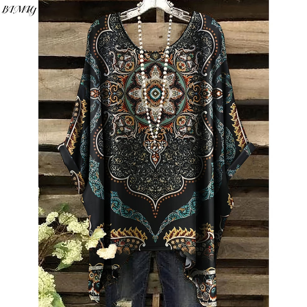 Thumbnail: Bohemian Floral Tunic Plus Size Women's Bohemian Floral Print Tunic T-Shirt Shor