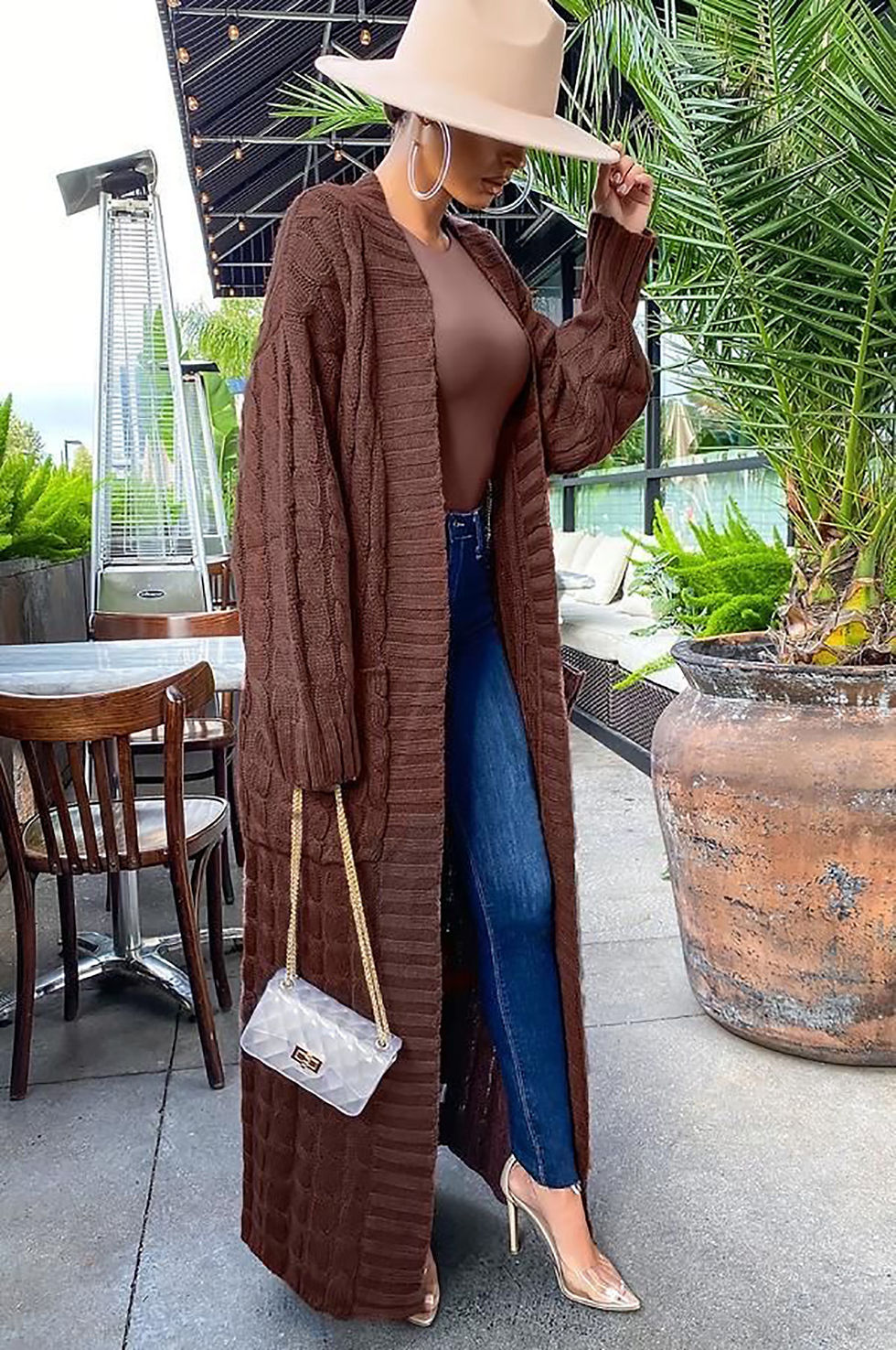 Thumbnail: Long Cardigan Women Jacket Autumn Kintted Winter Green Crochet Loose Long Sleeve