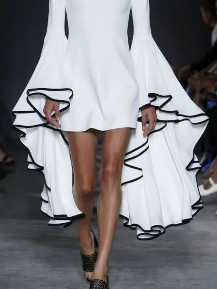 Women Fashion Elegant Flared Sleeves Party Evening Mini Dresses 2024 New Autumn