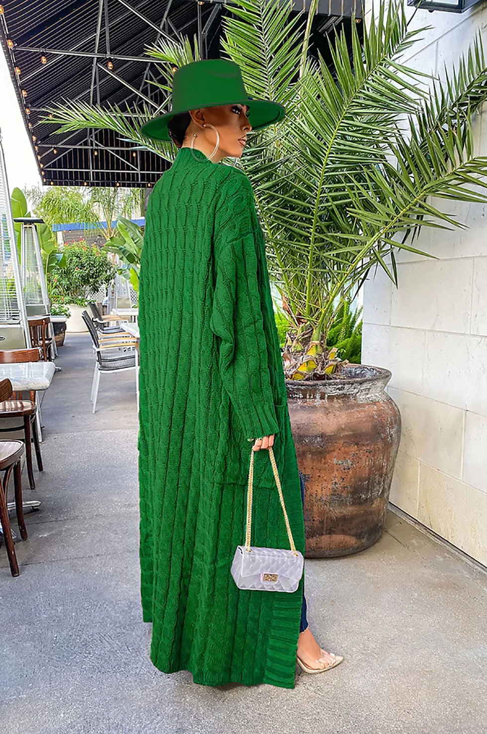 Thumbnail: Long Cardigan Women Jacket Autumn Kintted Winter Green Crochet Loose Long Sleeve