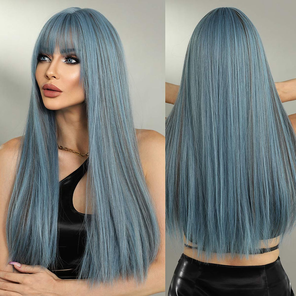 Thumbnail: Long Straight Wig With Bangs Ombre Synthetic Wigs for Women Natural Hair Wavy