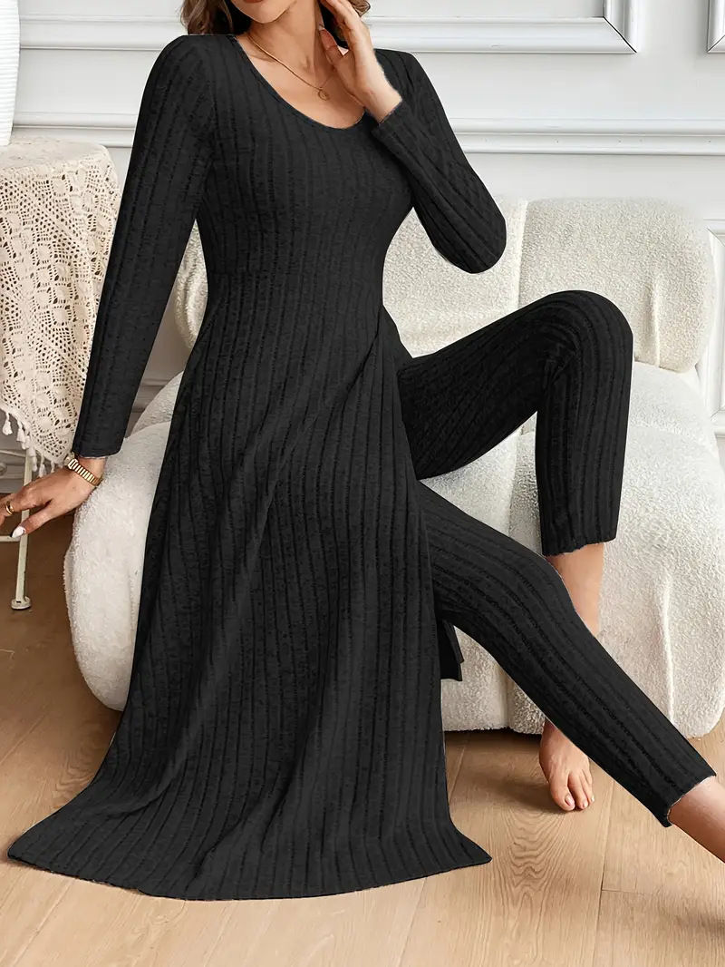 Thumbnail: 2025 Autumn Winter Home Casual Women's Suit Fashionable Solid Color Round Collar