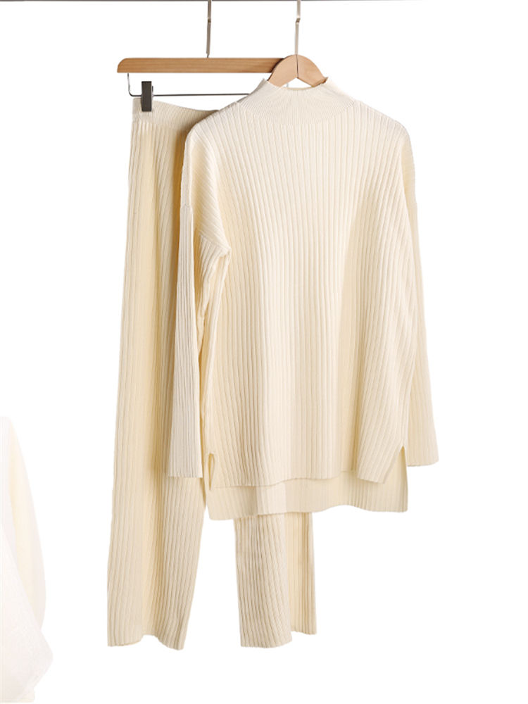 Thumbnail: Autumn Winter 2 Pieces Women Sets Knitted Tracksuit Turtleneck Sweater and Strai