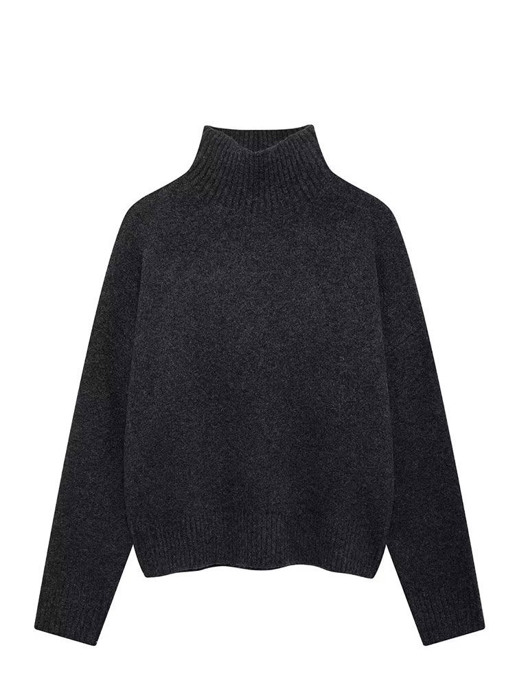 Thumbnail: HH Women Vintage Burgundy Turtleneck Sweater Casual Long Sleeve Knitted Pullover
