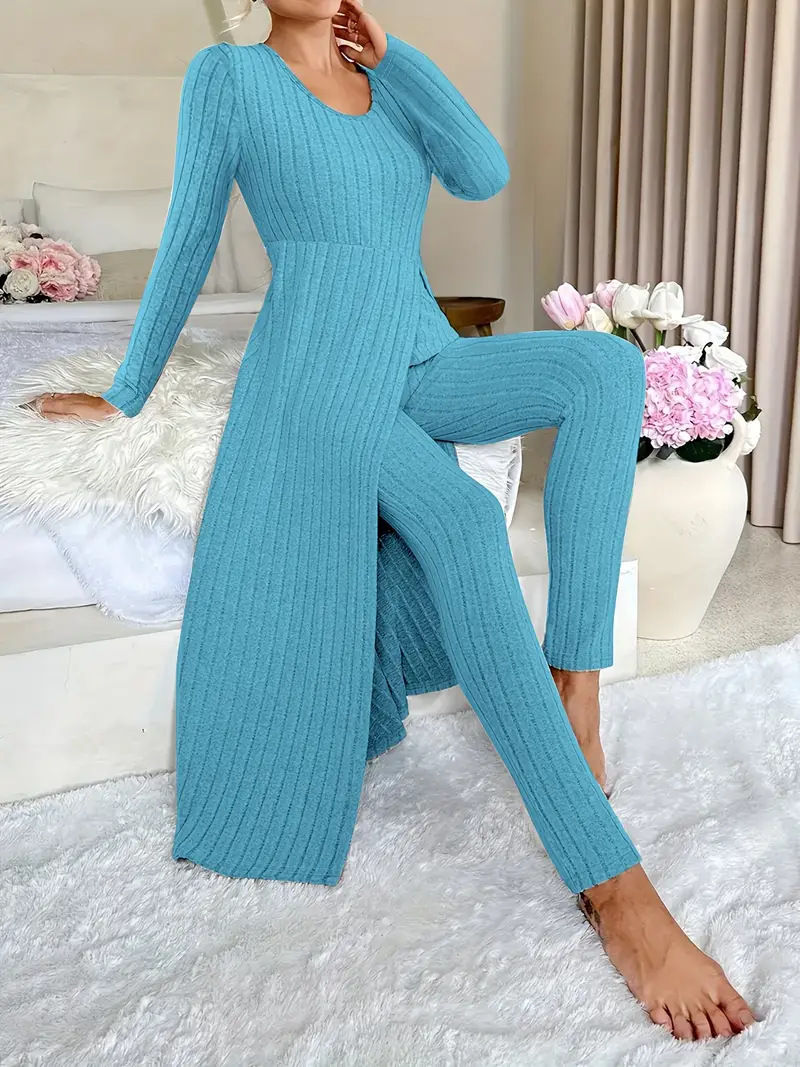 Thumbnail: 2025 Autumn Winter Home Casual Women's Suit Fashionable Solid Color Round Collar