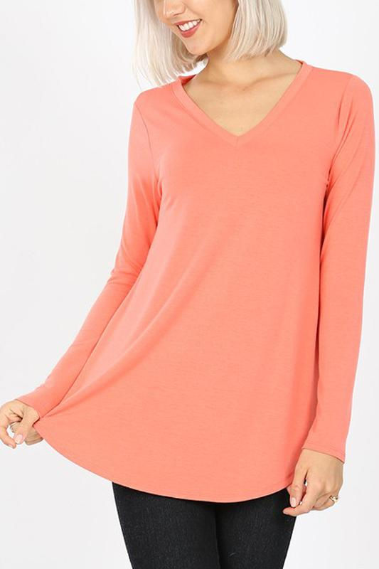 Thumbnail: Premium Long Sleeve V-Neck Round Hem Top