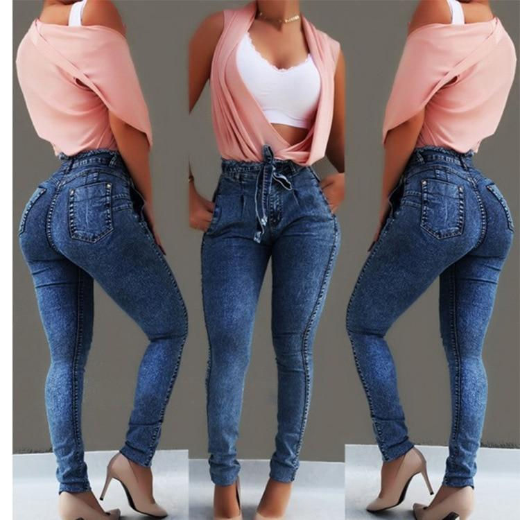 Thumbnail: High Waist Jeans Women Slim Stretch Denim Jean