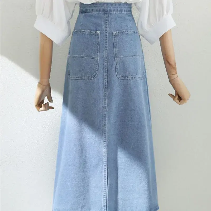 Irregular Pleated Baggy Denim Skirt Women Casual High Waist Vintage Faldas Korea