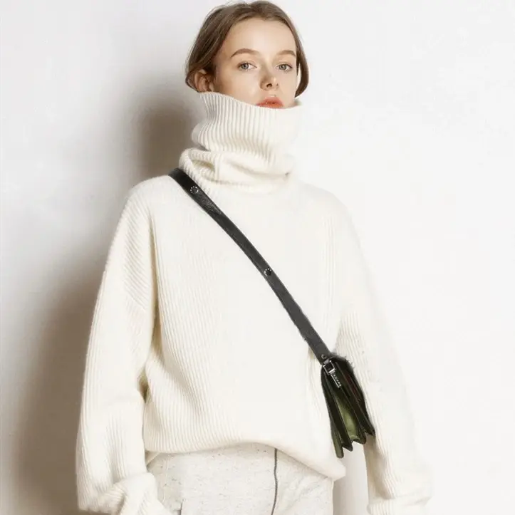 Thumbnail: DY Wool Women's Sweater Autumn Winter Warm Turtlenecks Casual Loose Oversized La