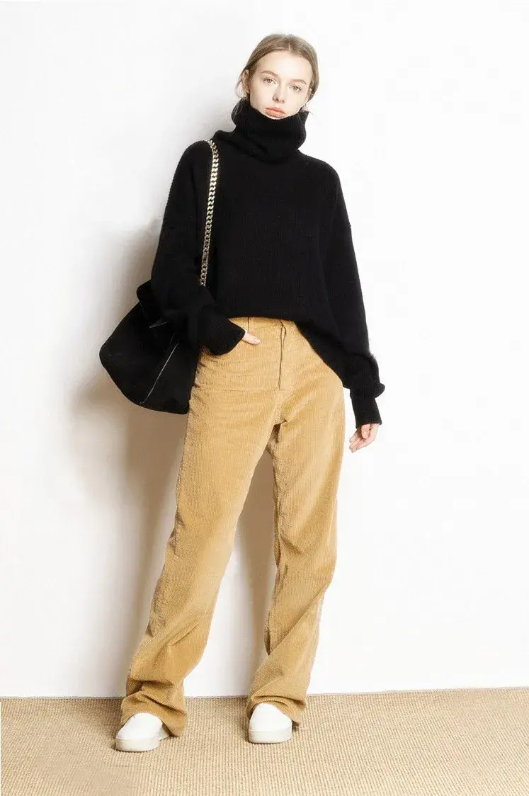 Thumbnail: DY Wool Women's Sweater Autumn Winter Warm Turtlenecks Casual Loose Oversized La