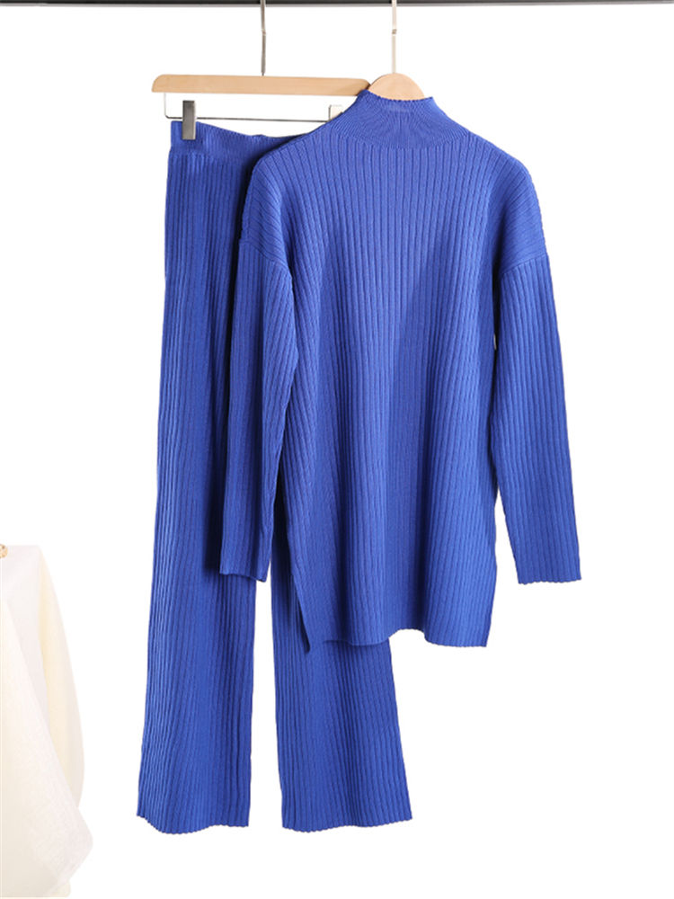 Thumbnail: Autumn Winter 2 Pieces Women Sets Knitted Tracksuit Turtleneck Sweater and Strai