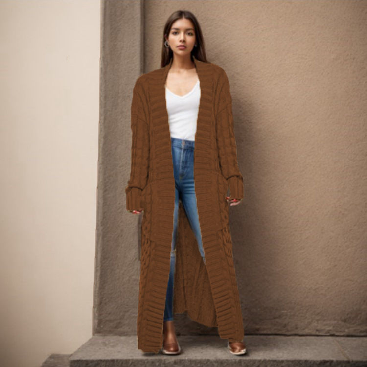 Thumbnail: 14 Color Women Loose Long Knitted Cardigans Autumn Female Long Sleeve Pocket Kni