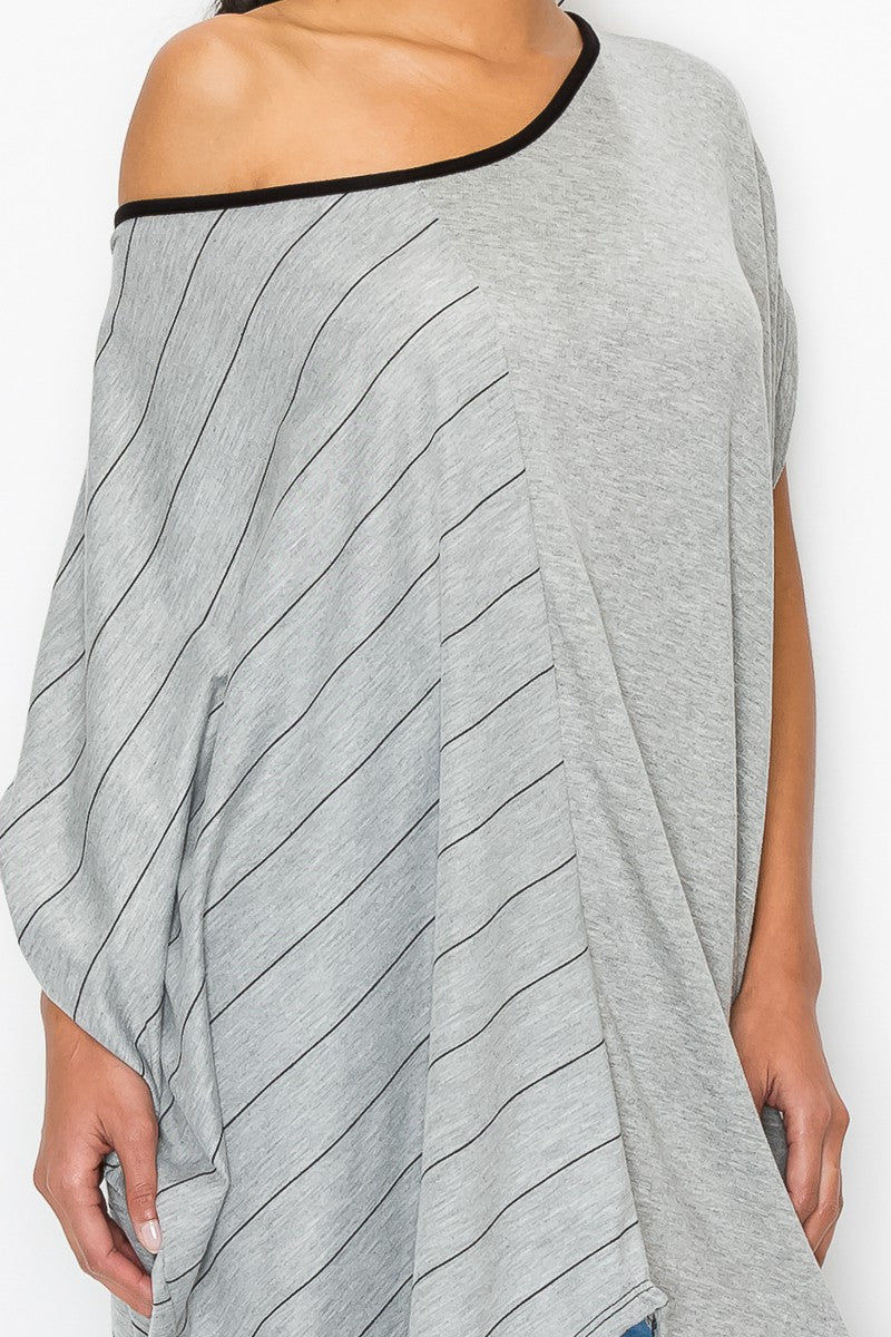 Thumbnail: Stripe and Solid Contrast Oversized Top - Grey