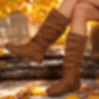 Thumbnail: [Women's Ankle Boots] Women's Solid Color Mid-calf Ankle Boots with Pleated Desi