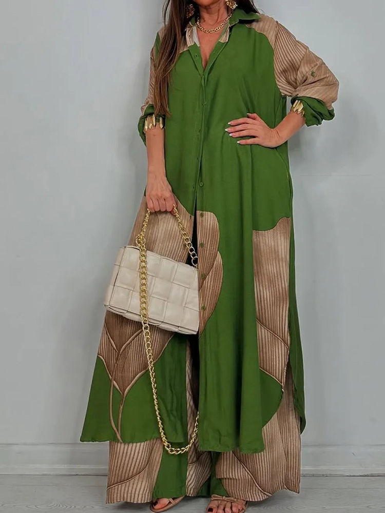 Thumbnail: Wide Leg Pants Loose Patchwork Two Pieces Sets, Women Spring Summer Cardigan Top