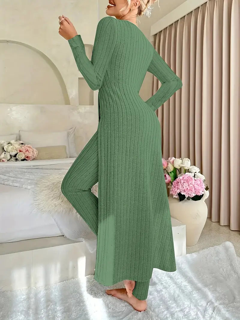 Thumbnail: 2025 Autumn Winter Home Casual Women's Suit Fashionable Solid Color Round Collar