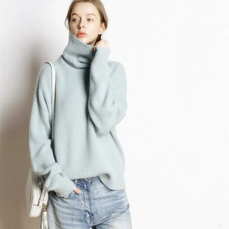 Thumbnail: DY Wool Women's Sweater Autumn Winter Warm Turtlenecks Casual Loose Oversized La