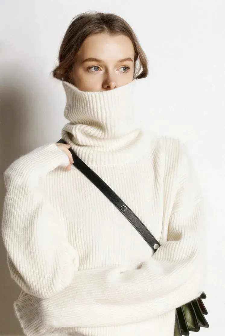 Thumbnail: DY Wool Women's Sweater Autumn Winter Warm Turtlenecks Casual Loose Oversized La