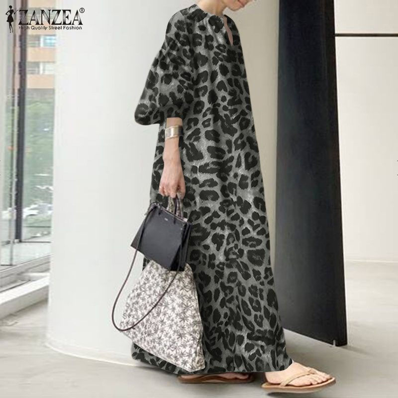 Thumbnail: Fashion Printed Maxi Dress Women's Leopard Sundress 2023 ZANZEA Spring Puff Slee