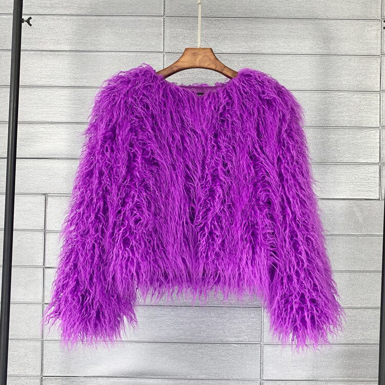 Thumbnail: ZADORIN Colorful Boho Furry Faux Fur Coat