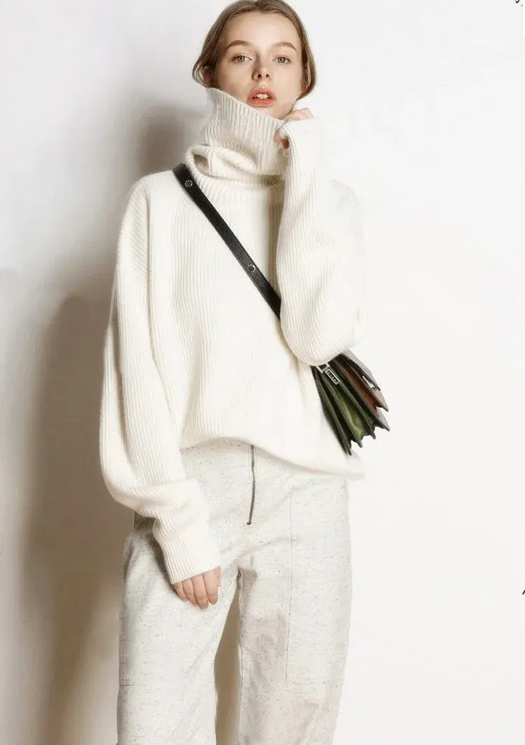 Thumbnail: DY Wool Women's Sweater Autumn Winter Warm Turtlenecks Casual Loose Oversized La