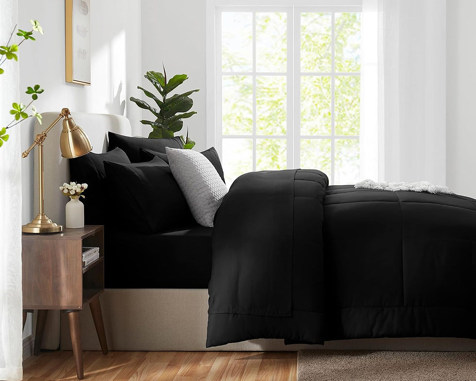 Thumbnail: Queen Comforter Set Black, 7 Pieces Bed in a Bag, Black Comforter Queen Size, Al