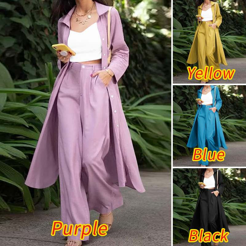Thumbnail: Elegant Matching Sets Women Long Sleeve Split Shirt ZANZEA 2025 Casual Lapel But