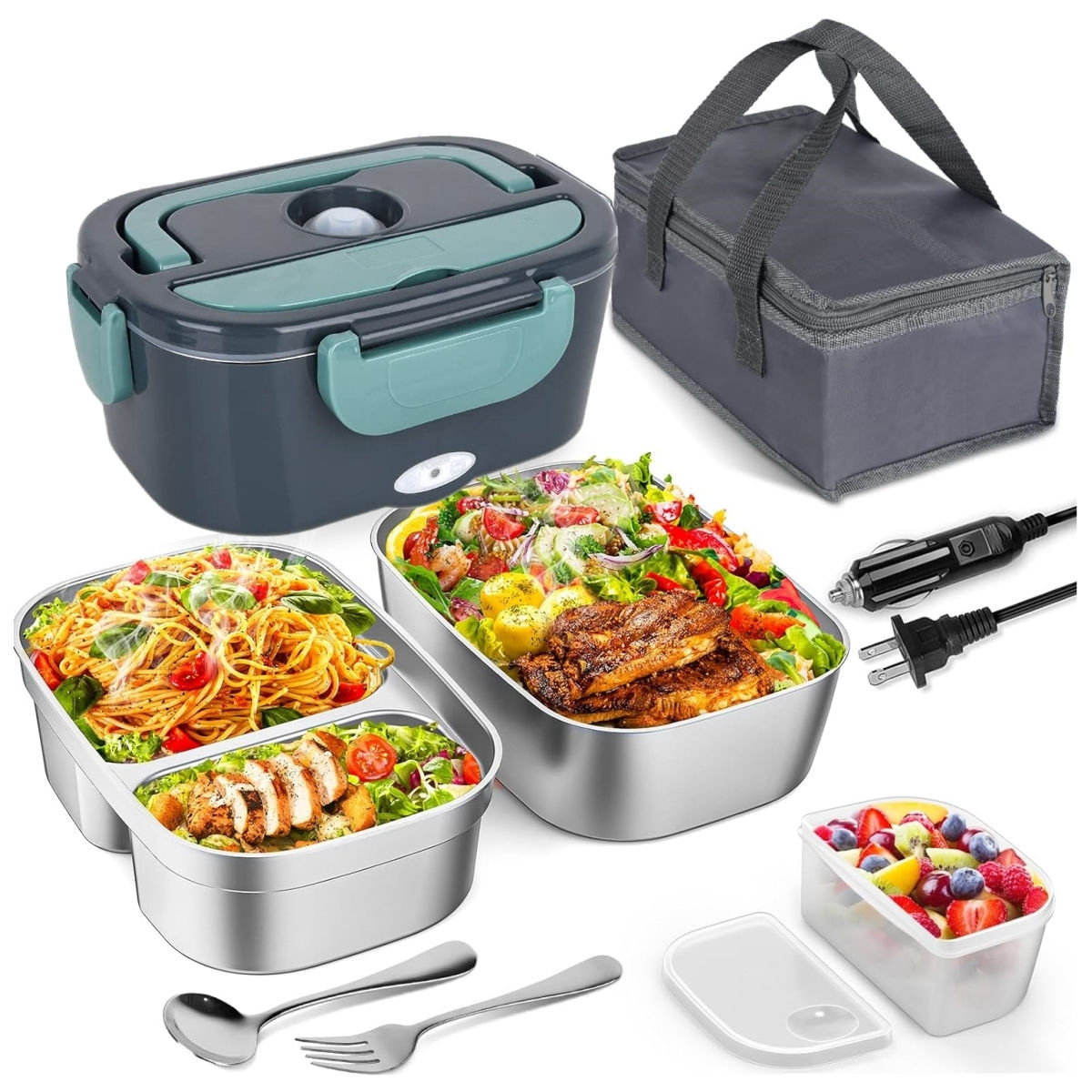 Electric Lunch Box for Adults-60W Fast HeatedLunch Box for Men&Women with Dual 1