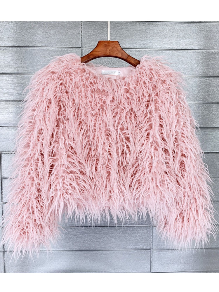 Thumbnail: ZADORIN Colorful Boho Furry Faux Fur Coat