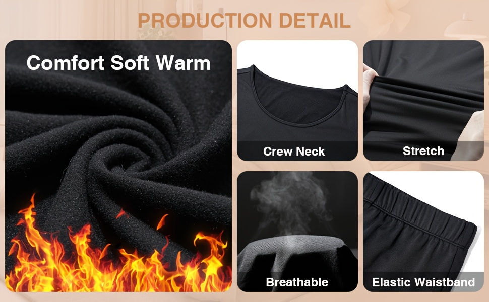 Thumbnail: 3 Sets (6PCS) Thermal Underwear For Women Set Long Johns Fleece Lined Soft Warm 