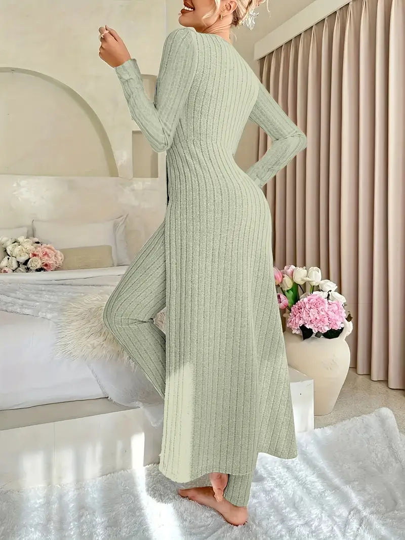 Thumbnail: 2025 Autumn Winter Home Casual Women's Suit Fashionable Solid Color Round Collar