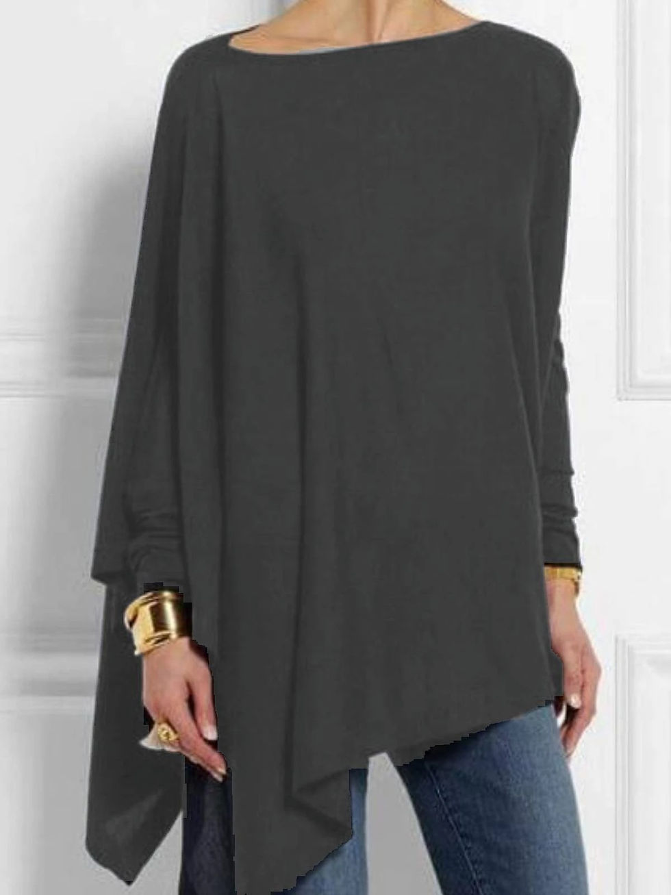 Thumbnail: Cotton Irregular Womens Tops And Blouses Casual O Neck Long Sleeve Top Female Tu
