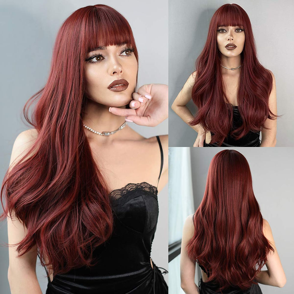 Thumbnail: Long Straight Wig With Bangs Ombre Synthetic Wigs for Women Natural Hair Wavy
