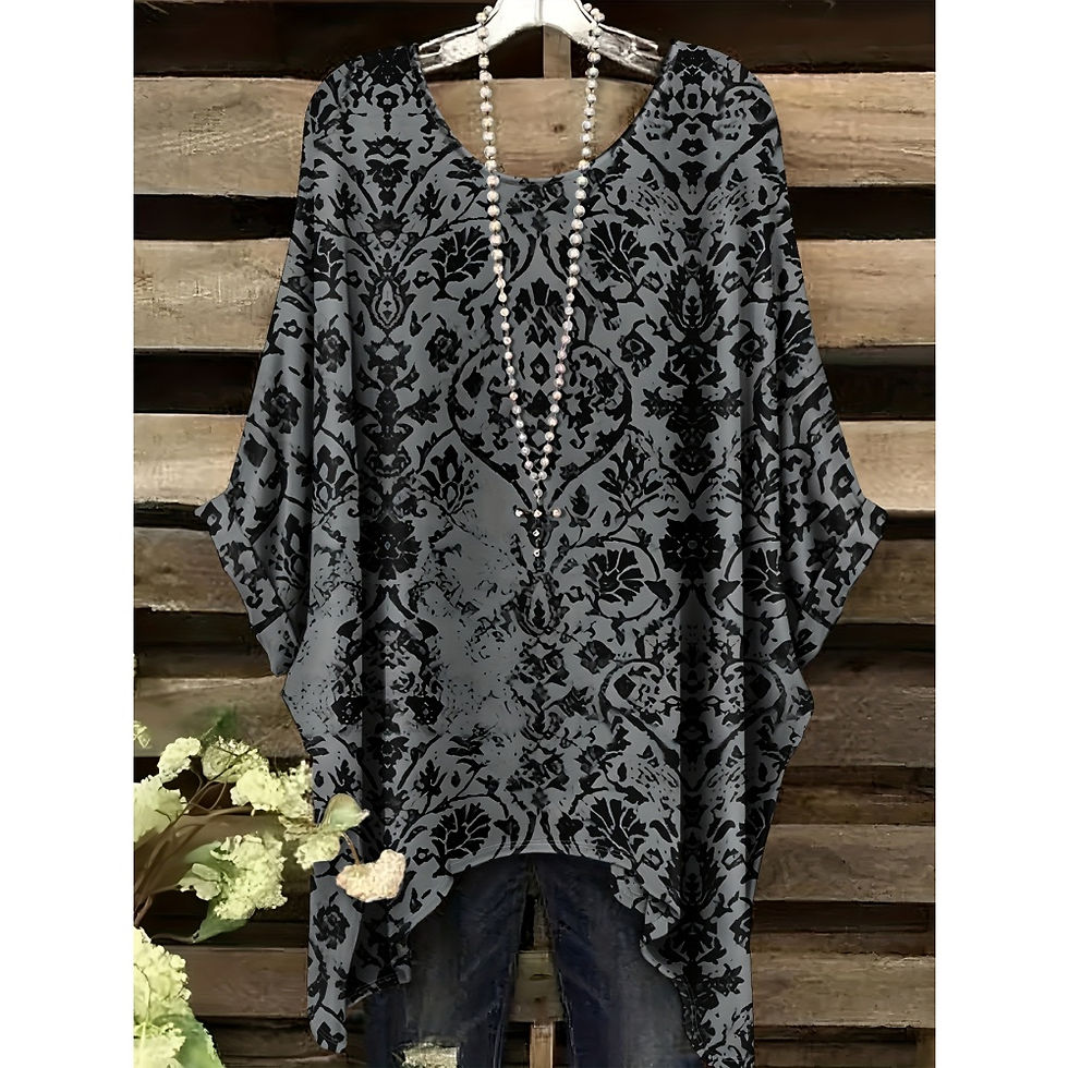 Thumbnail: Bohemian Floral Tunic Plus Size Women's Bohemian Floral Print Tunic T-Shirt Shor