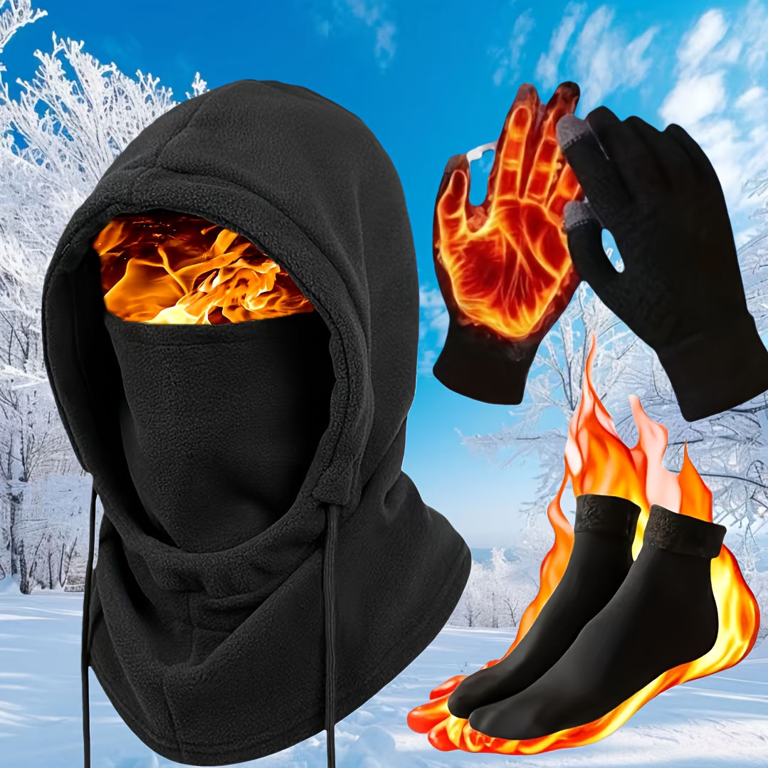 3pcs Winter Warm Hat, Head Cover, Neck Scarf, Gloves & Socks Set, Perfect for Ho