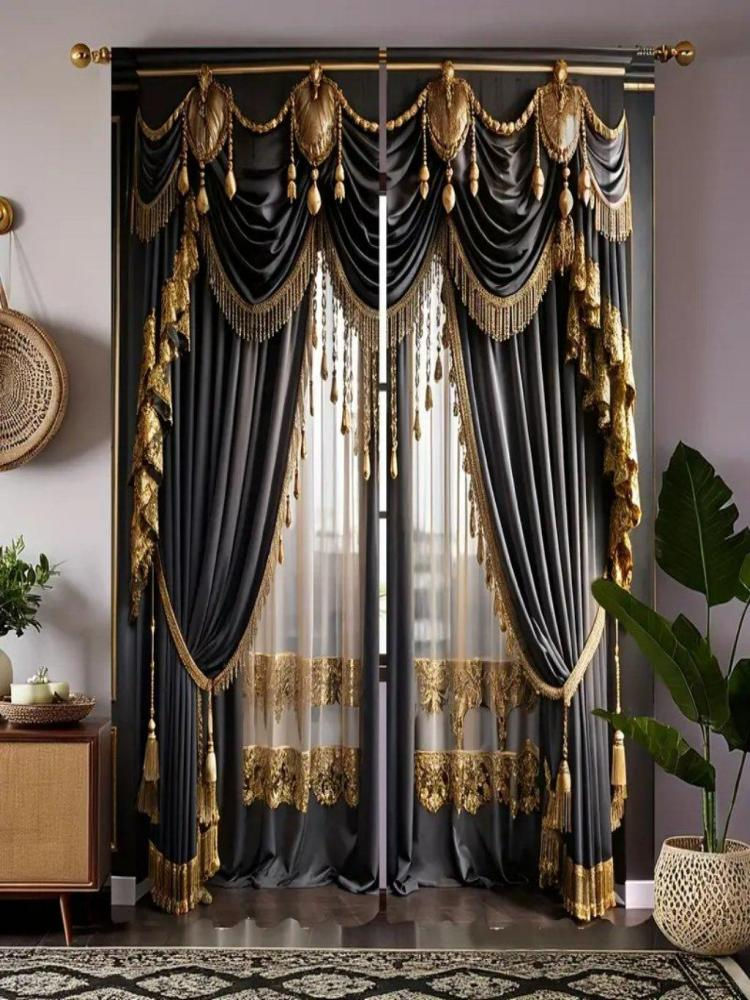 Thumbnail: 2 pieces of Light blue flower wedding printed curtains, pole bag curtains 42*84,
